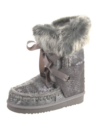 Mou Printed Glitter Accents Lace-Up Boots