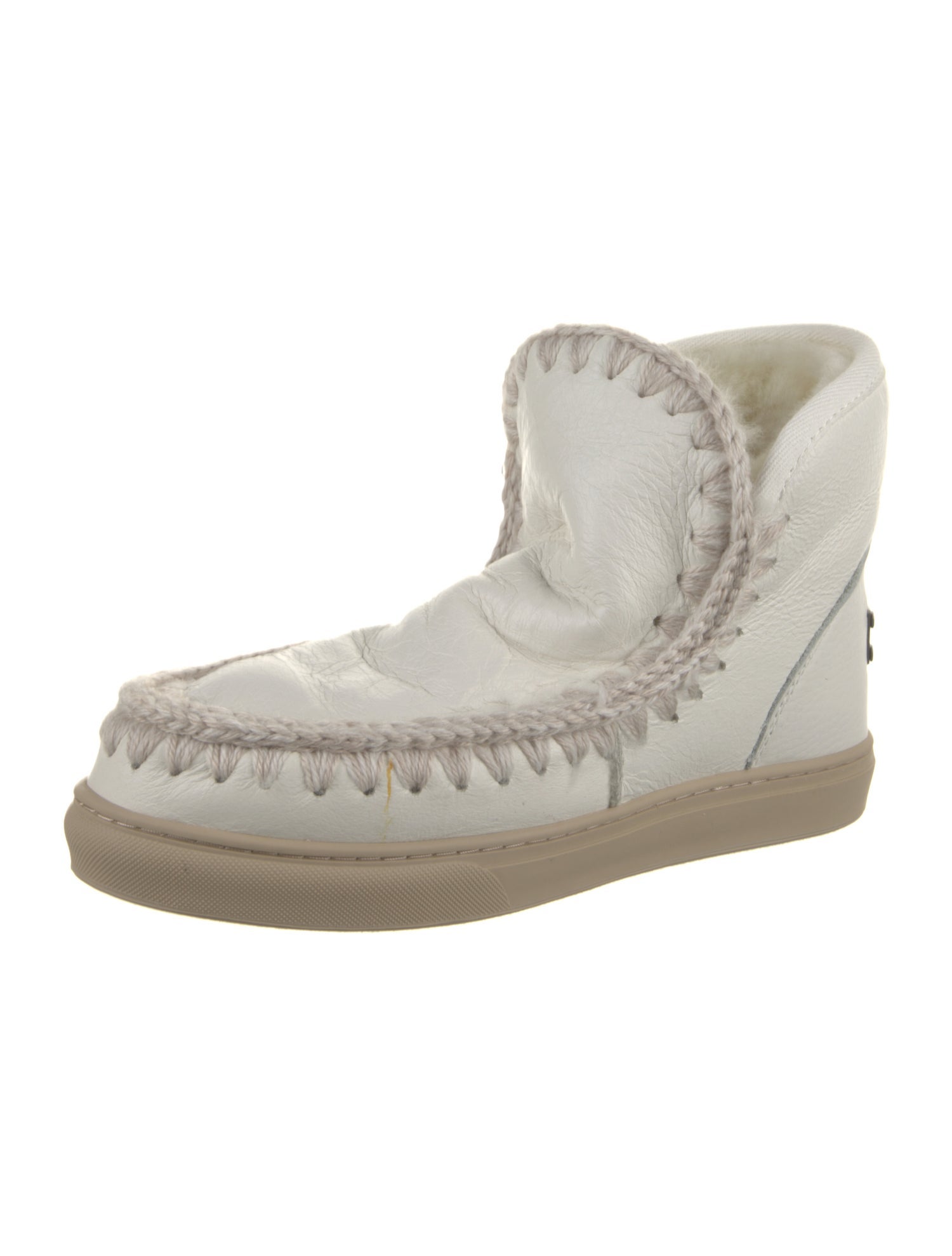 Mou Leather Colorblock Pattern Lace-Up Boots