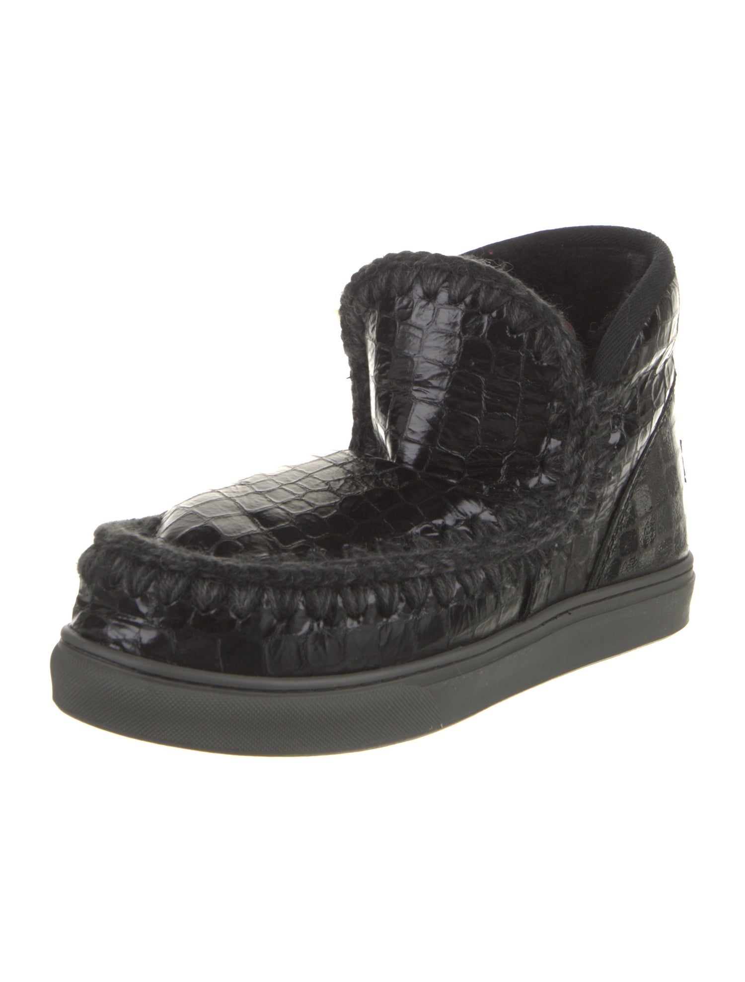 Mou Embossed Leather Animal Print Lace-Up Boots