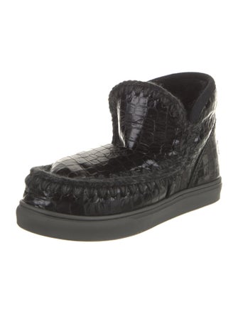 Mou Embossed Leather Animal Print Lace-Up Boots