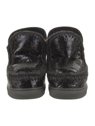 Mou Embossed Leather Animal Print Lace-Up Boots