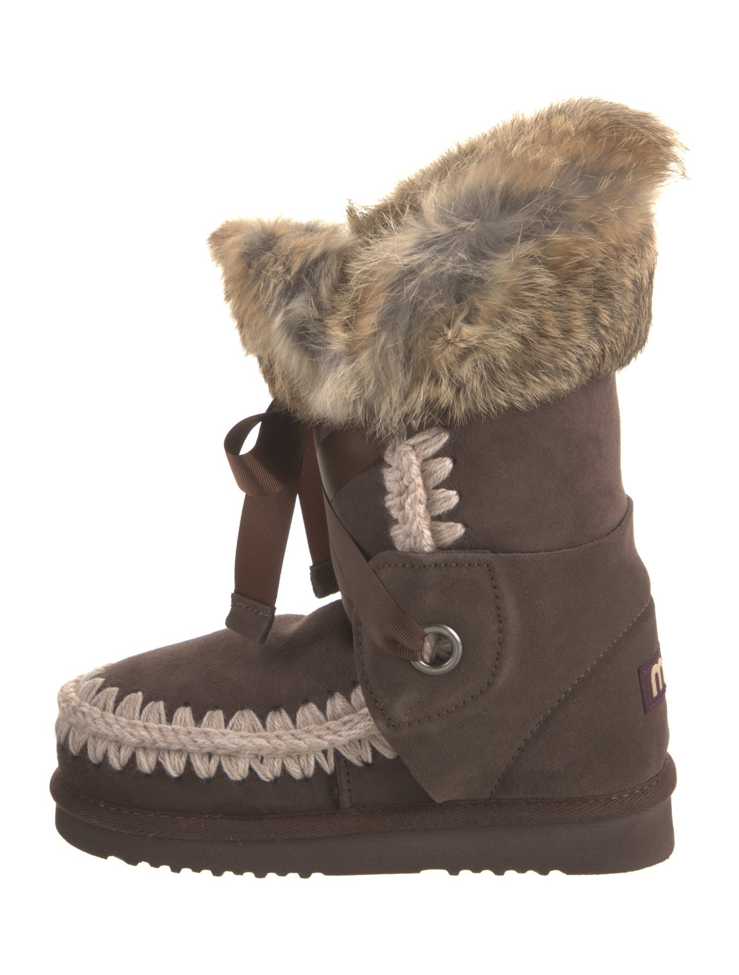 Mou Suede Embroidered Accent Lace-Up Boots