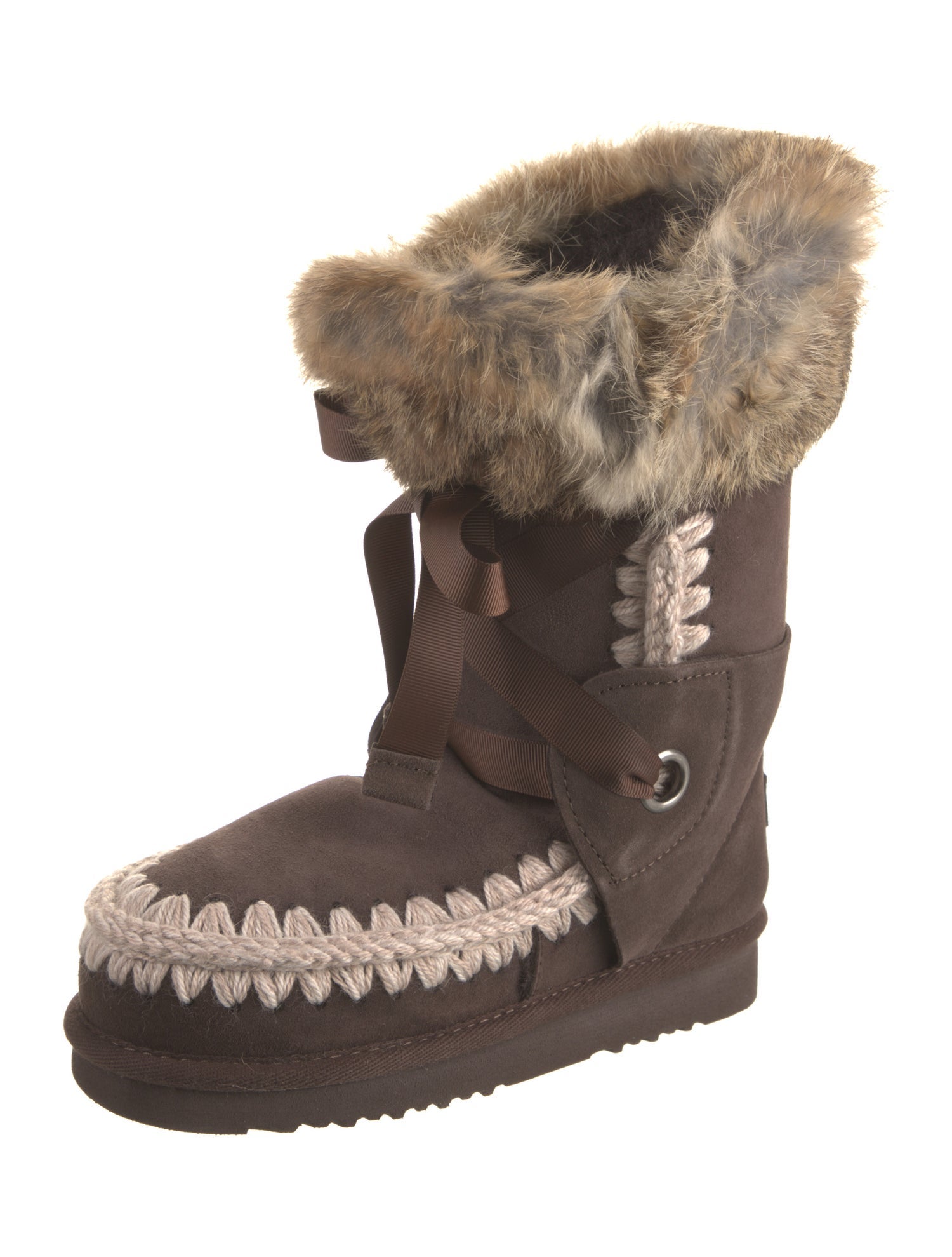 Mou Suede Embroidered Accent Lace-Up Boots