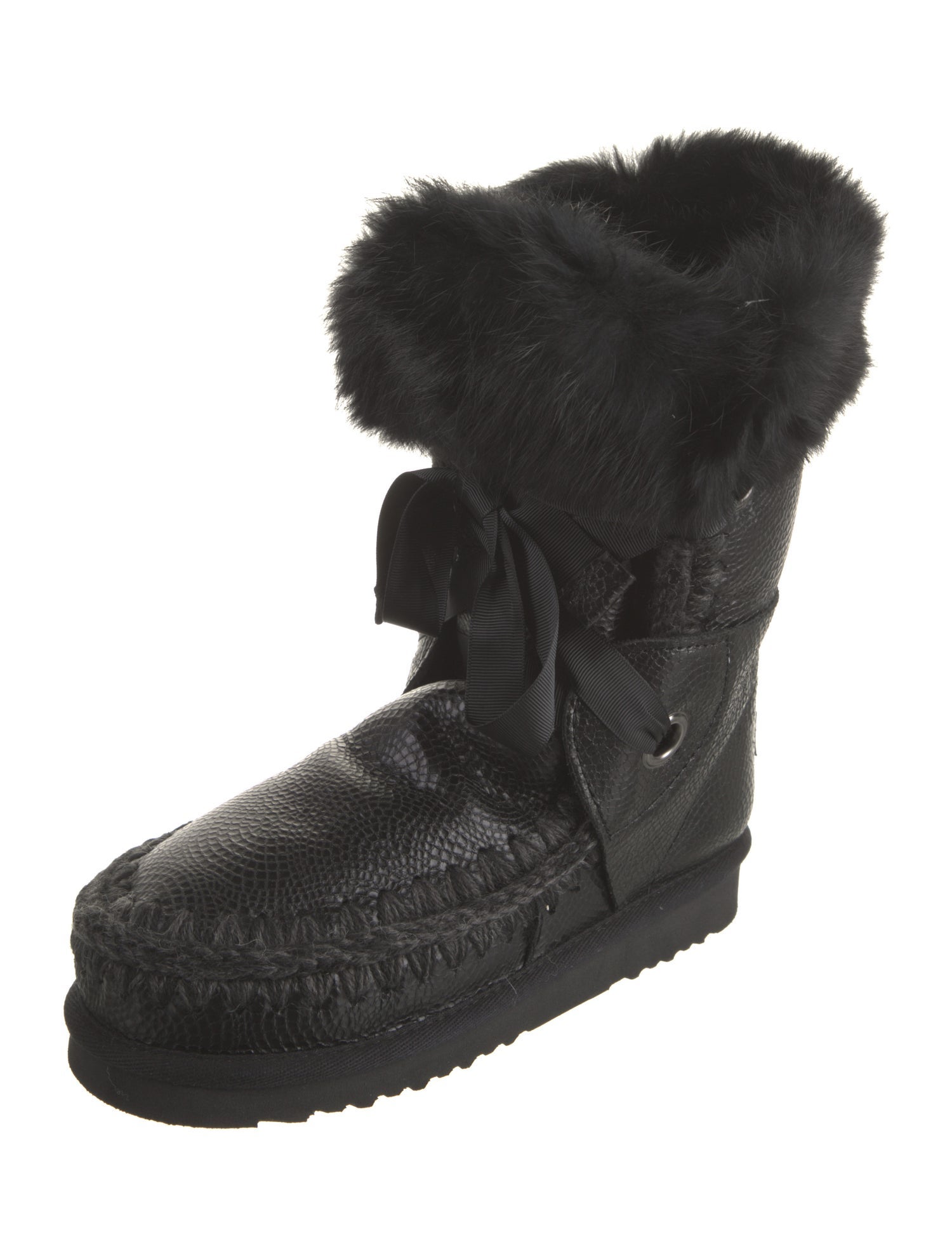 Mou Embossed Leather Lace-Up Boots