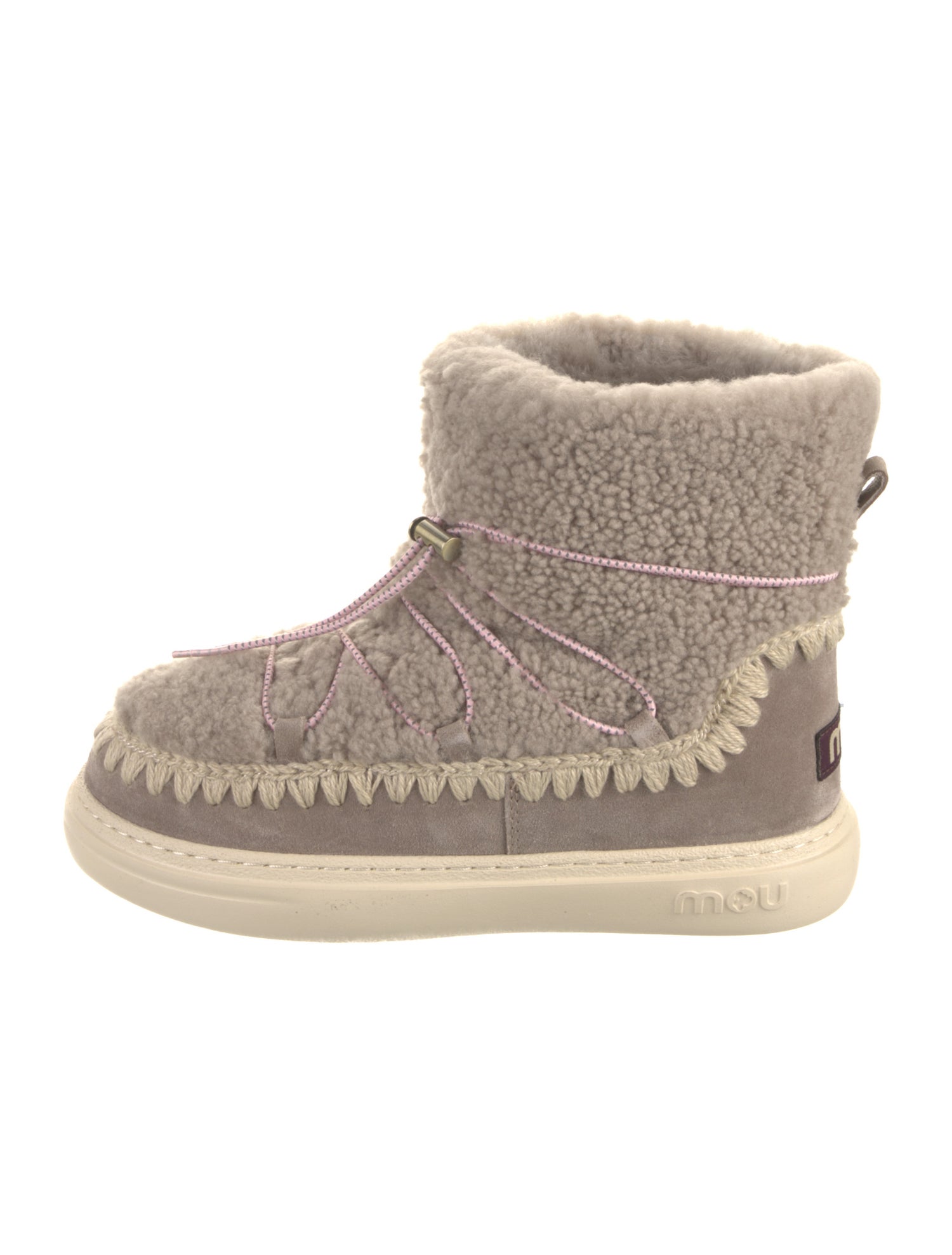 Mou Suede Embroidered Accent Lace-Up Boots