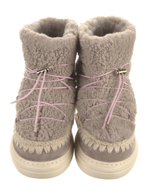 Mou Suede Embroidered Accent Lace-Up Boots