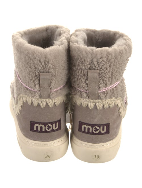 Mou Suede Embroidered Accent Lace-Up Boots
