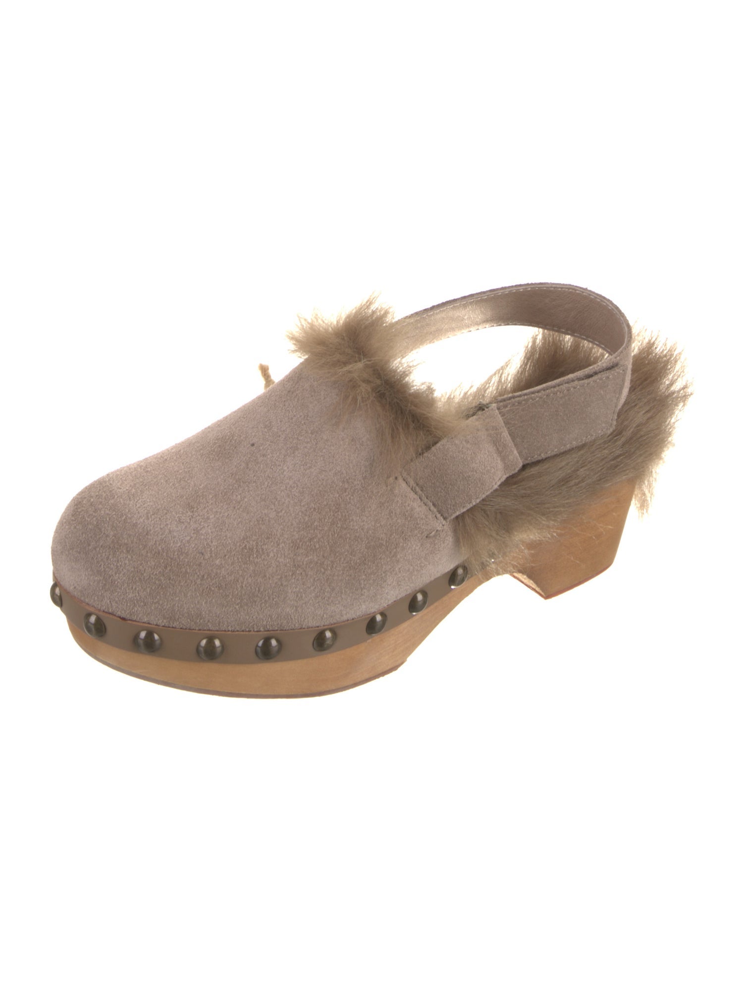 Mou Suede Faux Fur Trim Slingback Flats