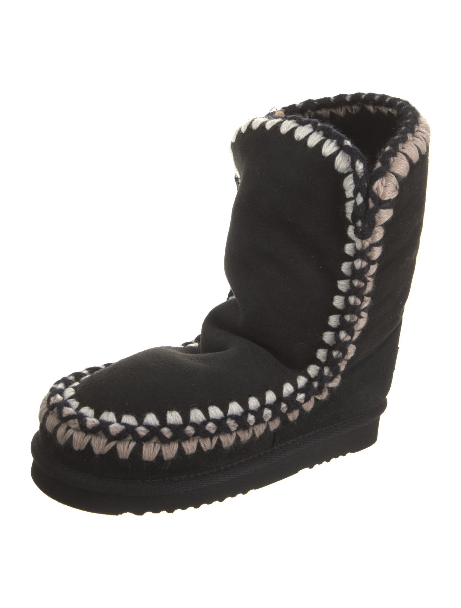 Mou Suede Colorblock Pattern Lace-Up Boots