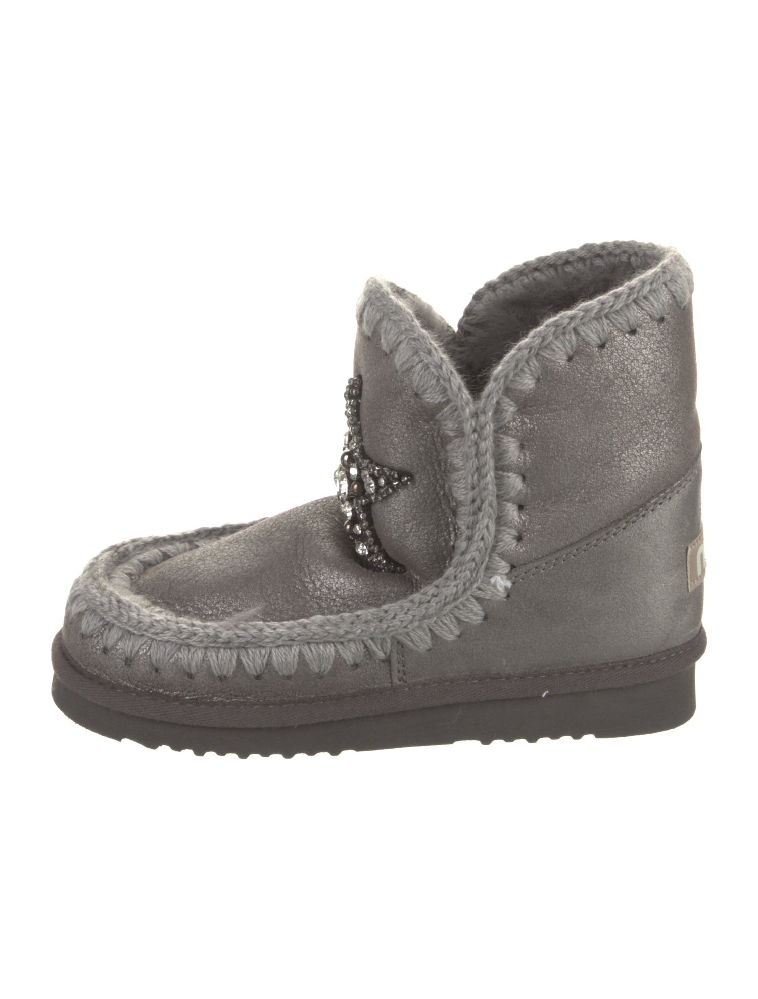 Mou Leather Lace Trim Embellishment Boots