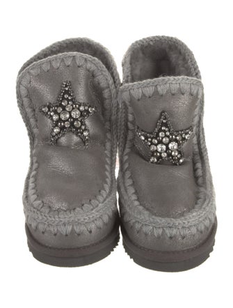 Mou Leather Lace Trim Embellishment Boots