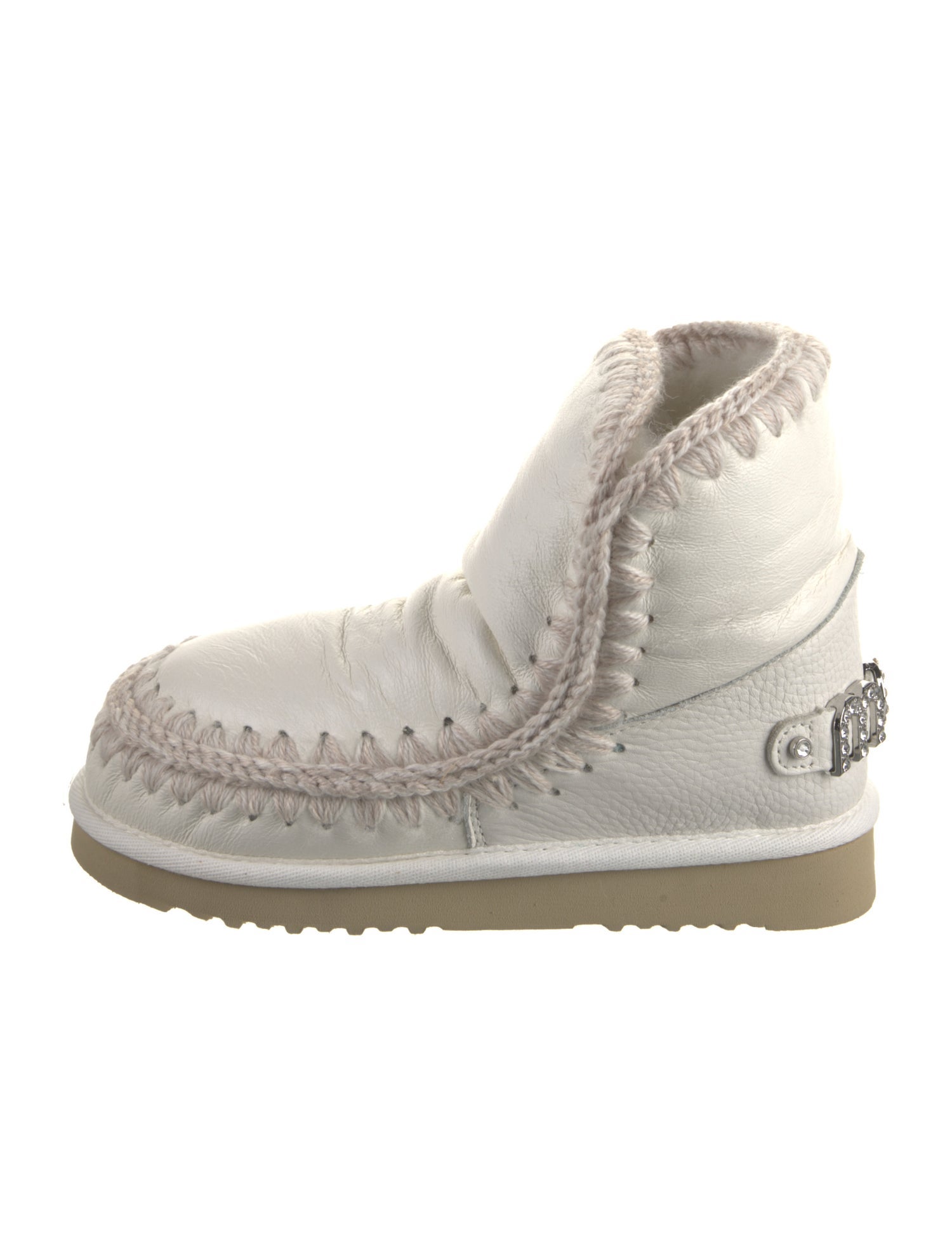 Mou Leather Embroidered Accent Snow Boots