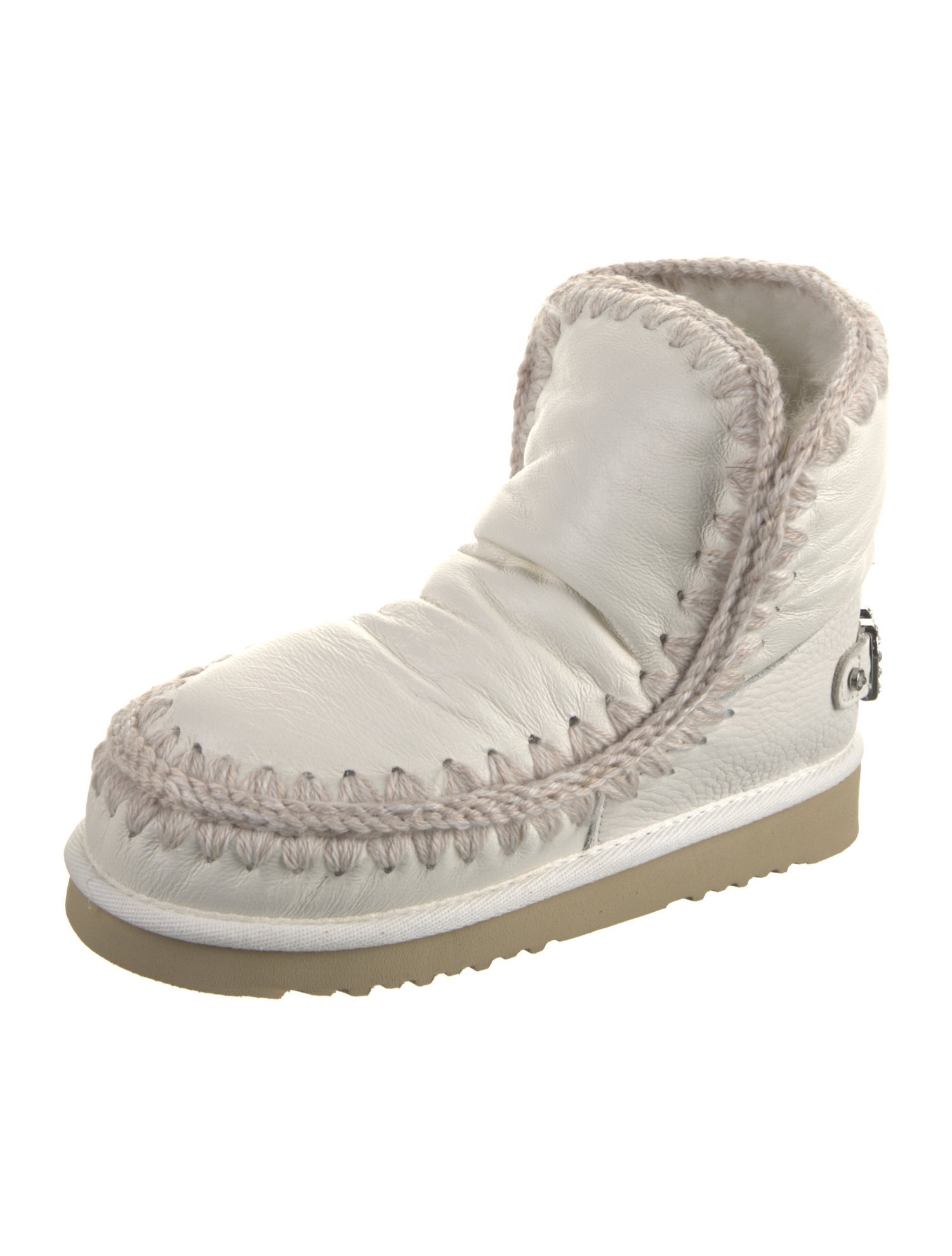 Mou Leather Embroidered Accent Snow Boots