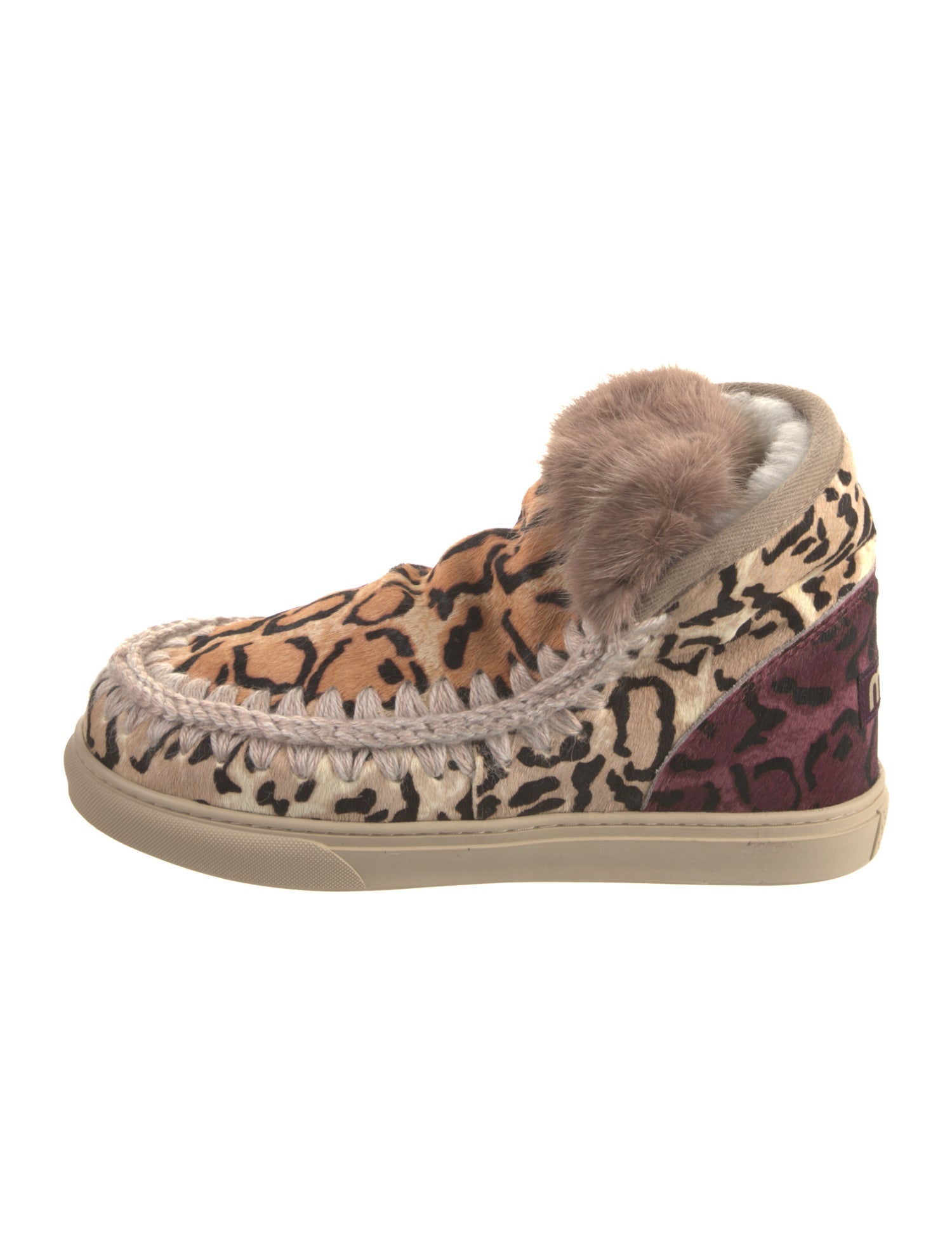 Mou Ponyhair Animal Print Hiking Boots