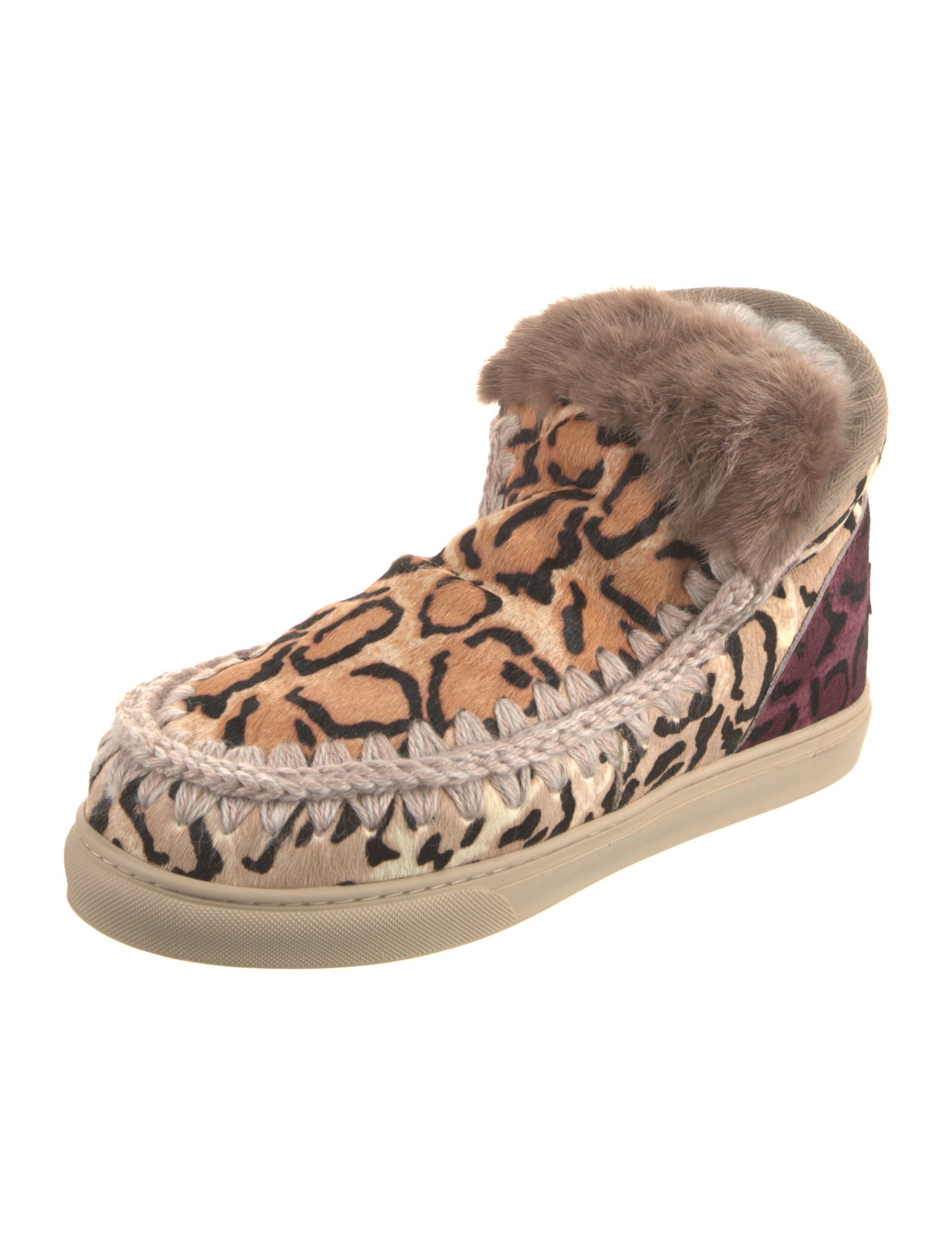 Mou Ponyhair Animal Print Hiking Boots