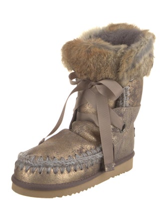 Mou Fur Trim Lace-Up Boots