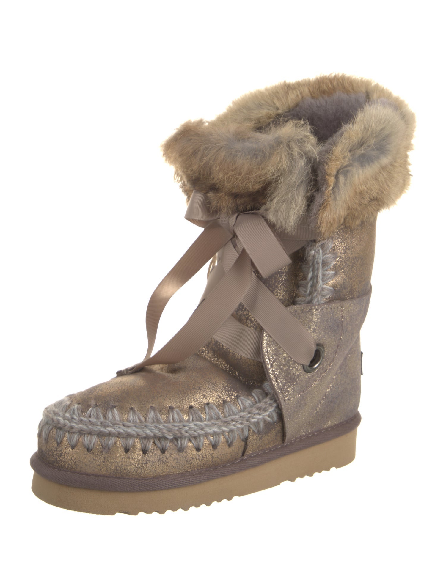 Mou Suede Fur Trim Lace-Up Boots