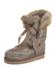 Mou Suede Fur Trim Lace-Up Boots