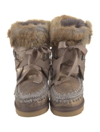 Mou Suede Fur Trim Lace-Up Boots