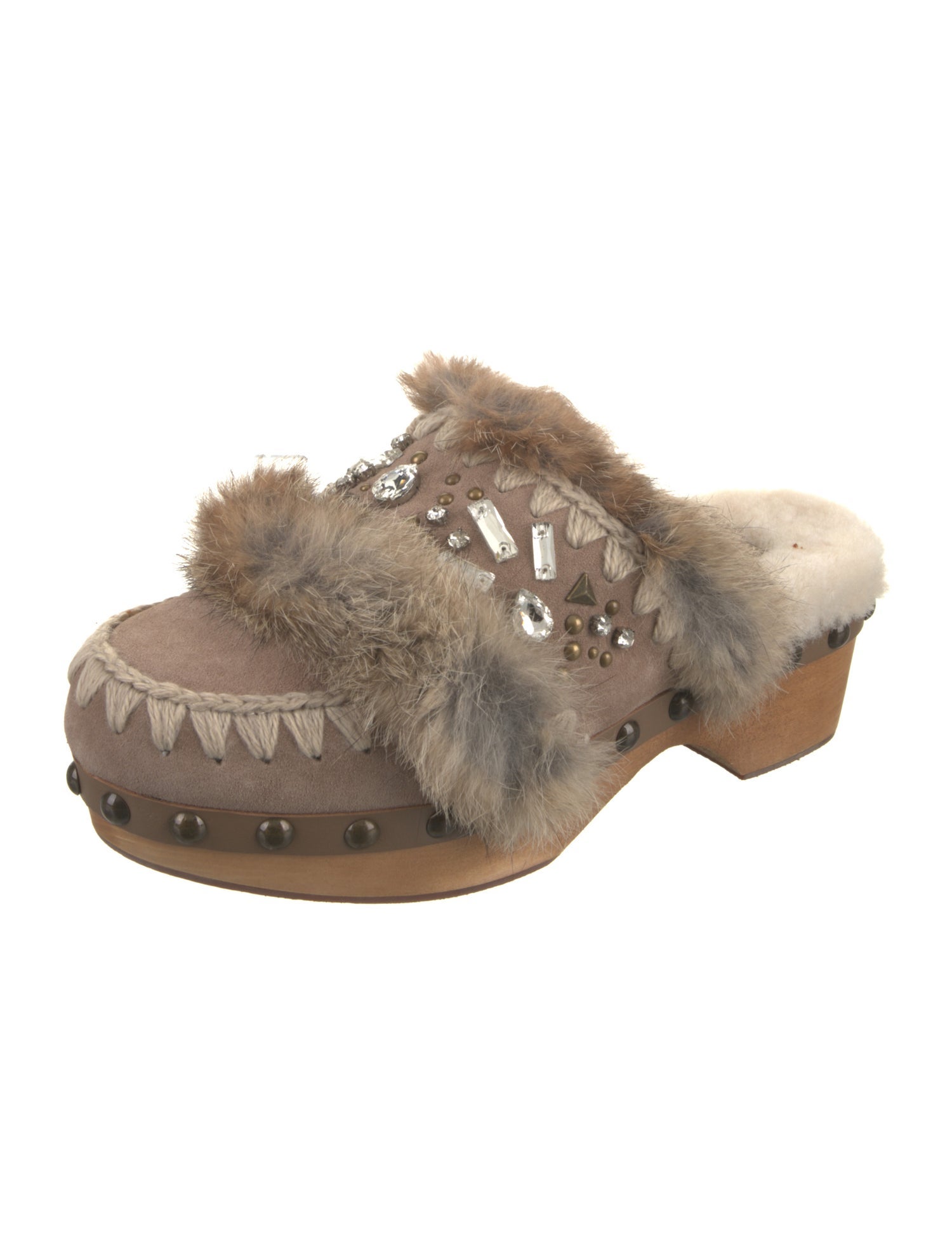 Mou Suede Colorblock Pattern Mules