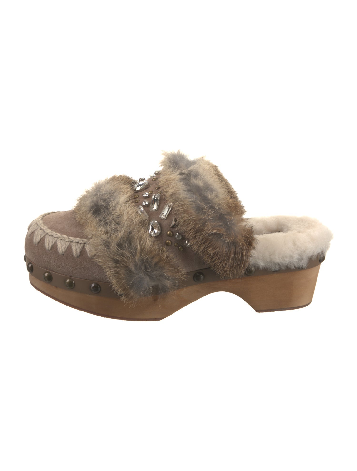 Mou Suede Colorblock Pattern Mules