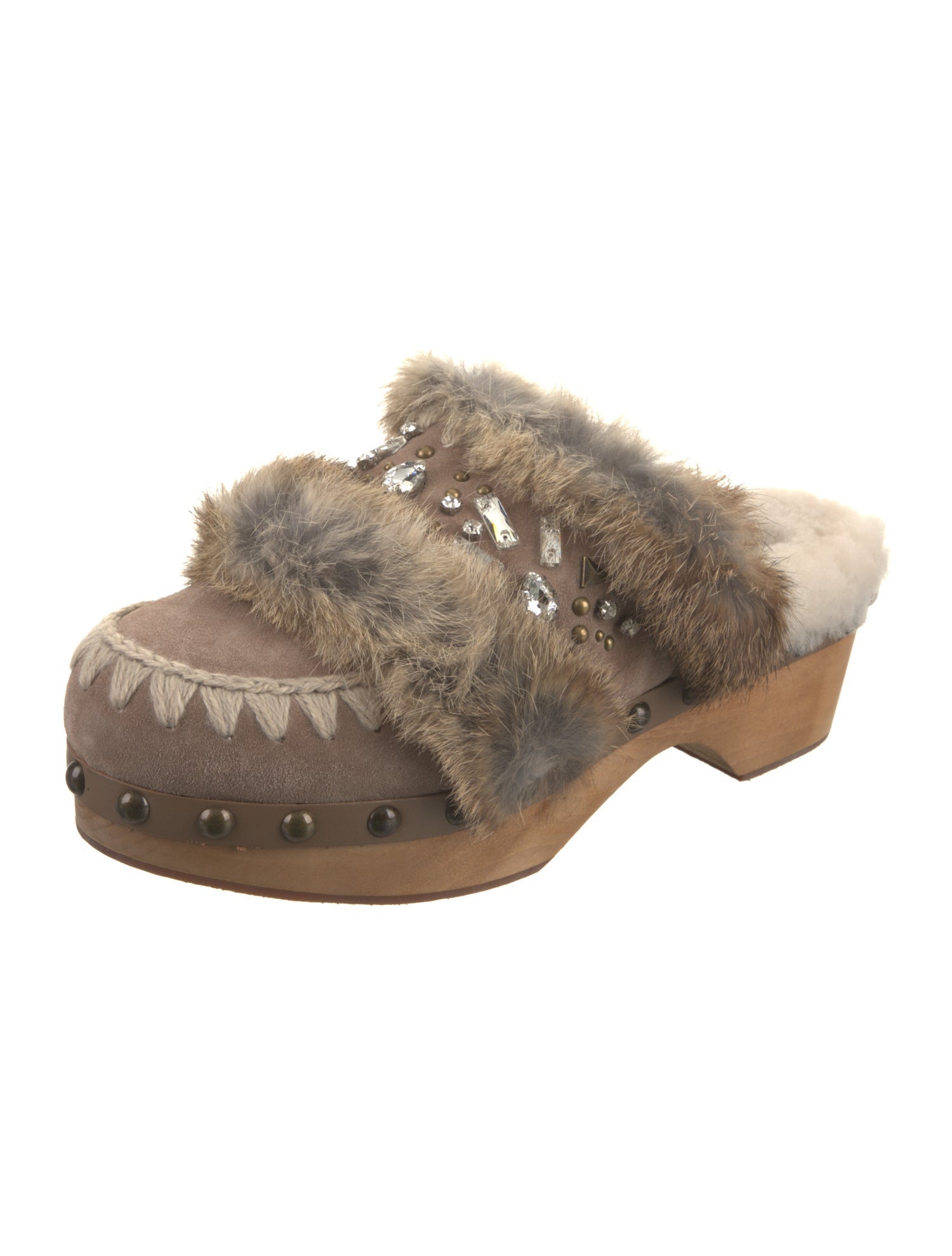 Mou Suede Colorblock Pattern Mules