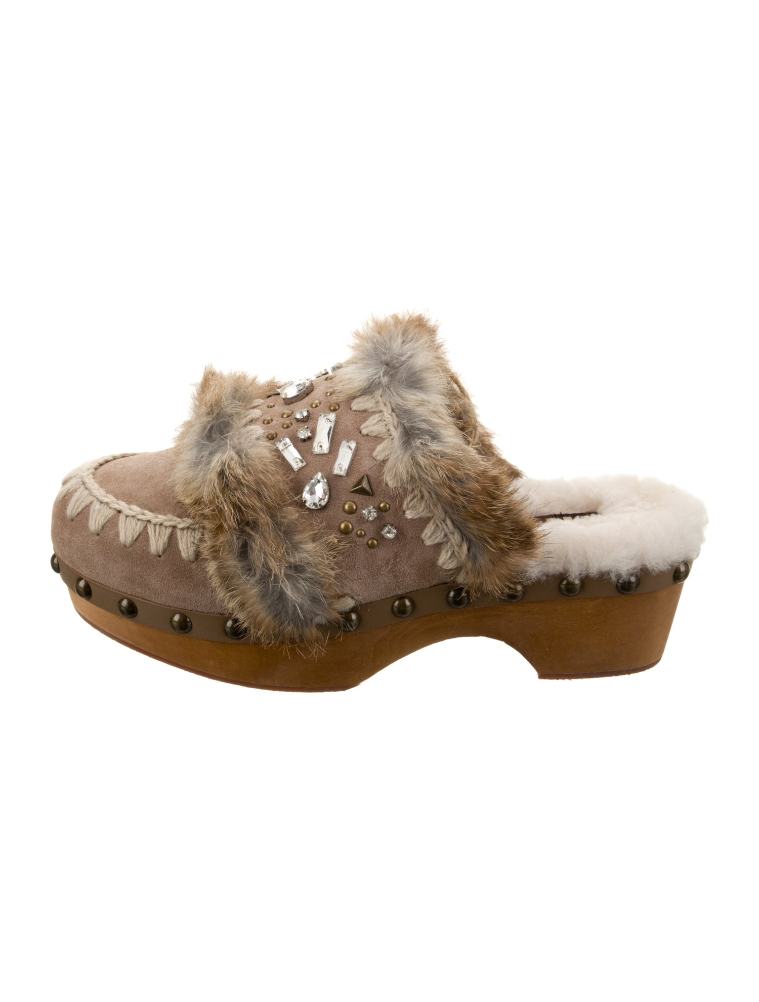 Mou Suede Crystal Embellishments Mules