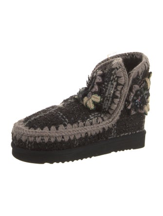 Mou Tweed Floral Print Lace-Up Boots