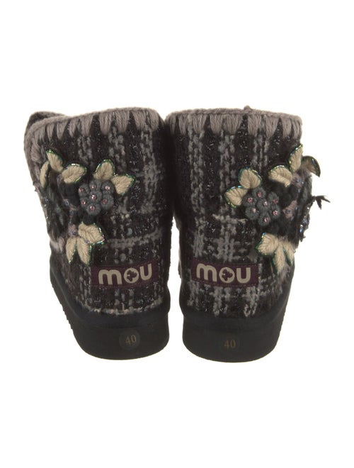 Mou Tweed Floral Print Lace-Up Boots