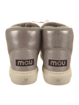 Mou Leather Colorblock Pattern Lace-Up Boots