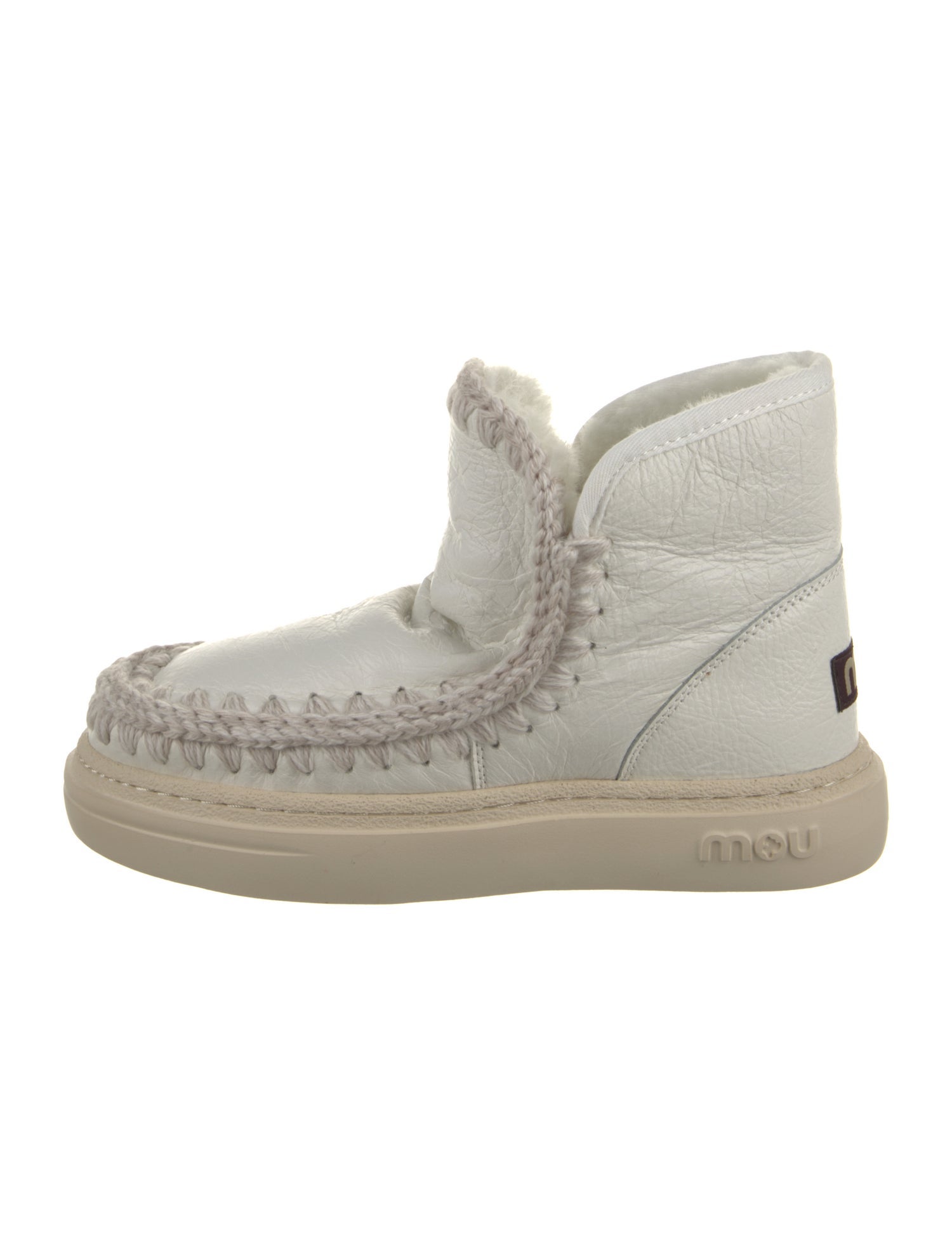 Mou Leather Colorblock Pattern Lace-Up Boots