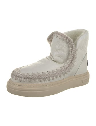 Mou Leather Colorblock Pattern Lace-Up Boots