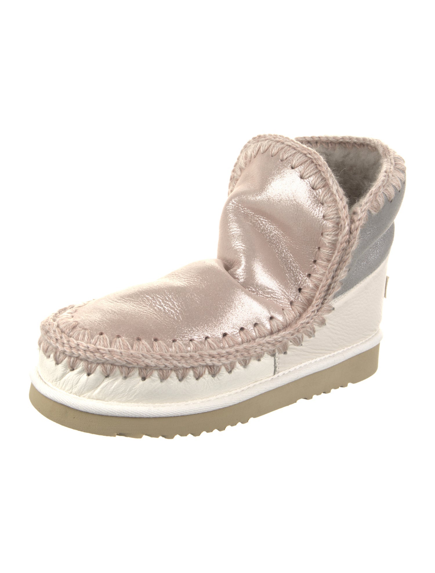 Mou Leather Colorblock Pattern Lace-Up Boots