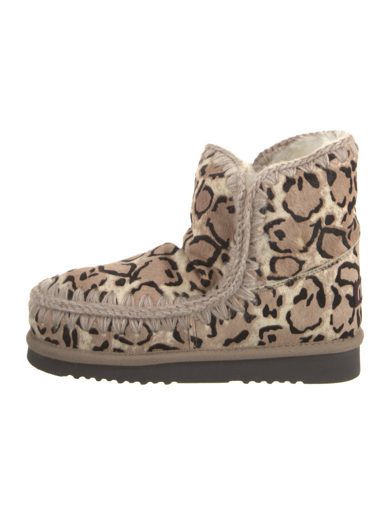 Mou Ponyhair Animal Print Lace-Up Boots