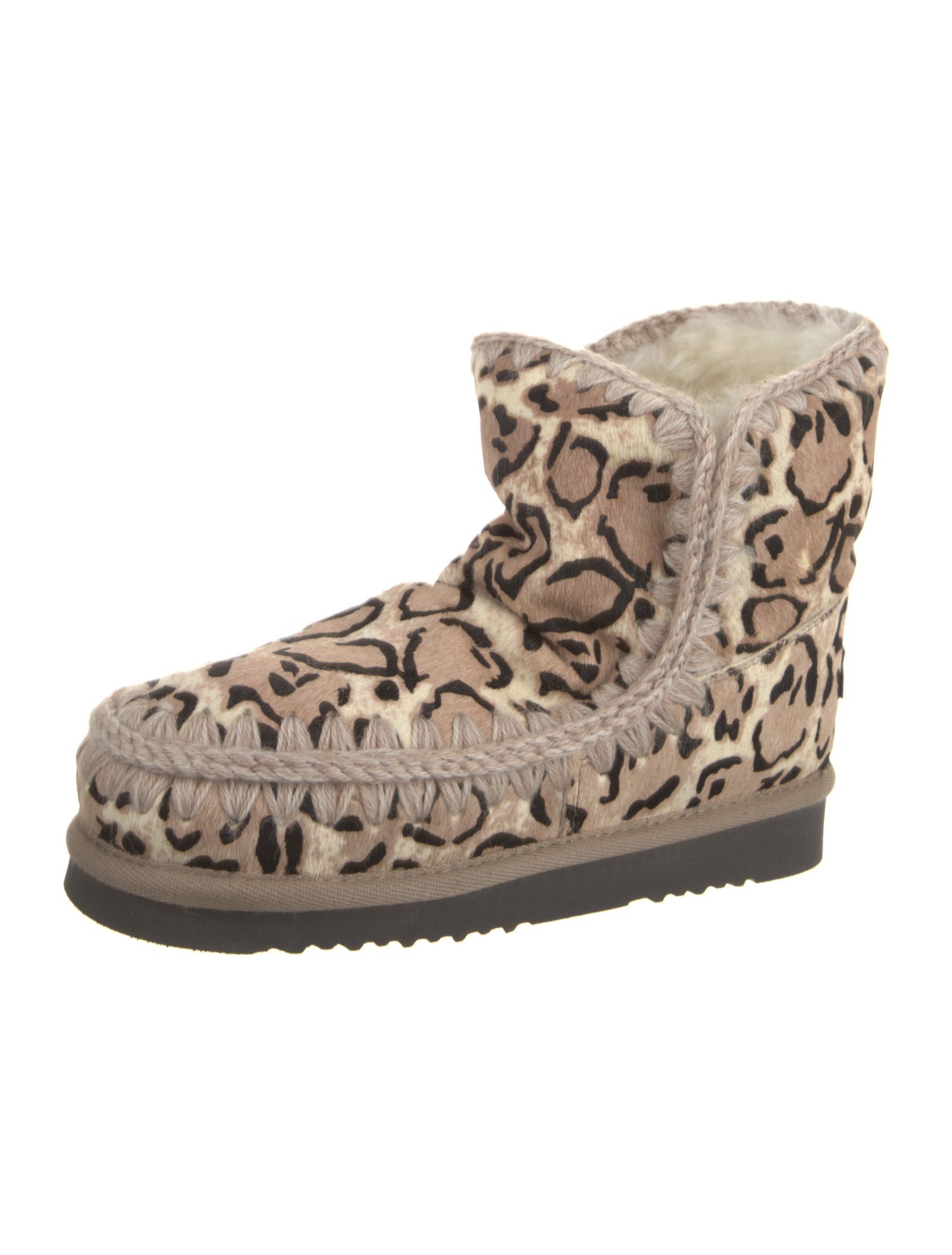 Mou Ponyhair Animal Print Lace-Up Boots