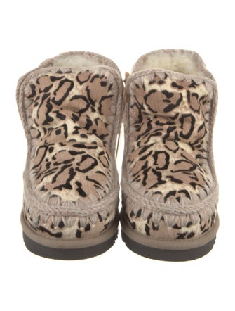 Mou Ponyhair Animal Print Lace-Up Boots