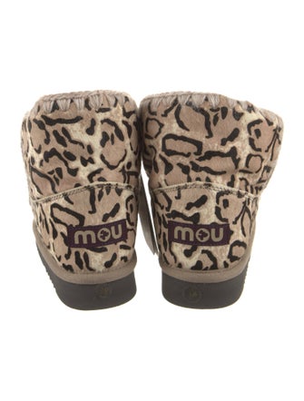 Mou Ponyhair Animal Print Lace-Up Boots