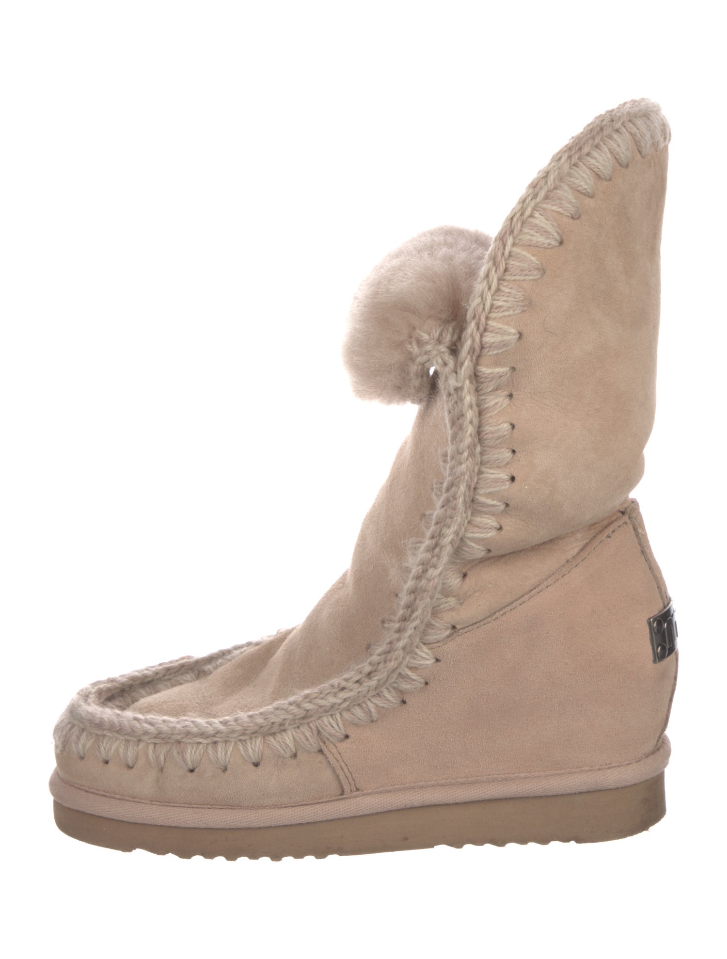 Mou Suede Whipstitch Trim Lace-Up Boots