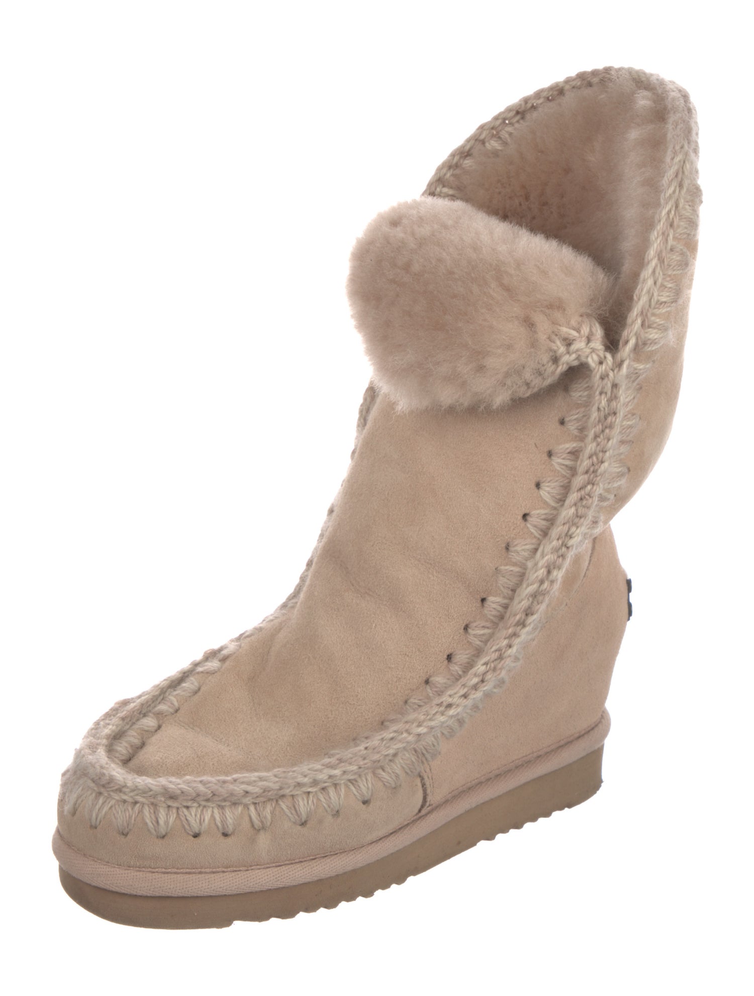 Mou Suede Whipstitch Trim Lace-Up Boots