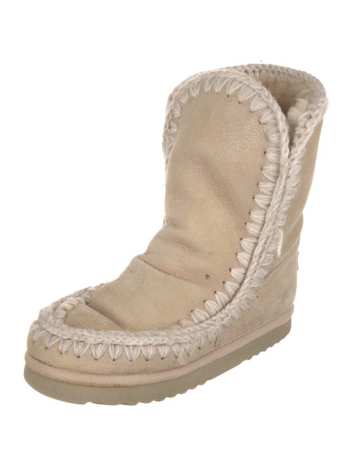 Mou Suede Embroidered Accent Lace-Up Boots