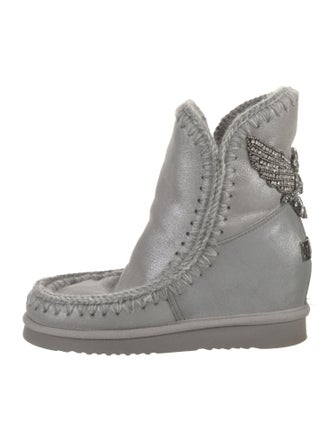 Mou Leather Crochet Trim Boots