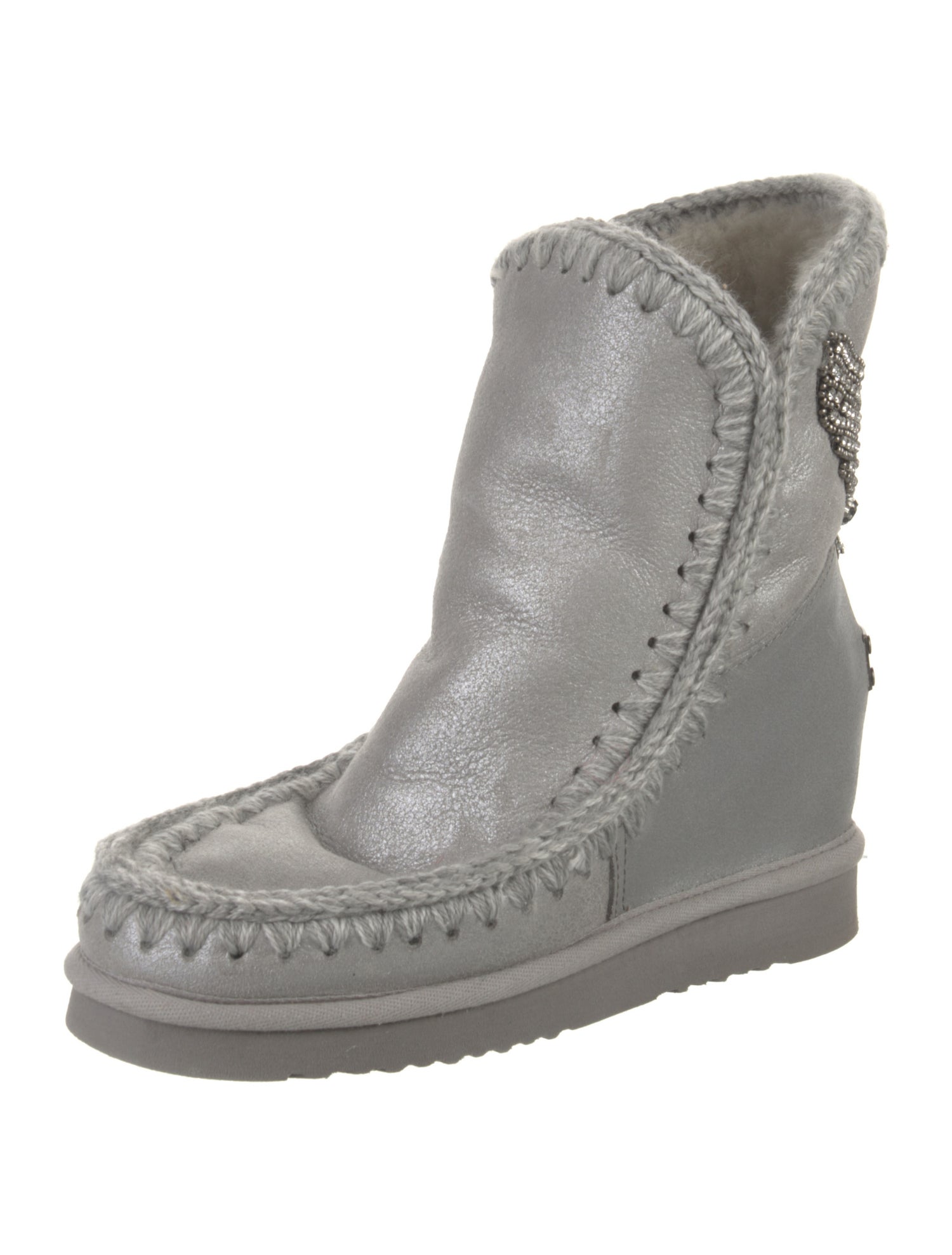 Mou Leather Crochet Trim Boots