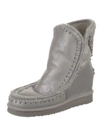 Mou Leather Crochet Trim Boots