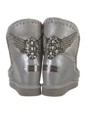 Mou Leather Crochet Trim Boots