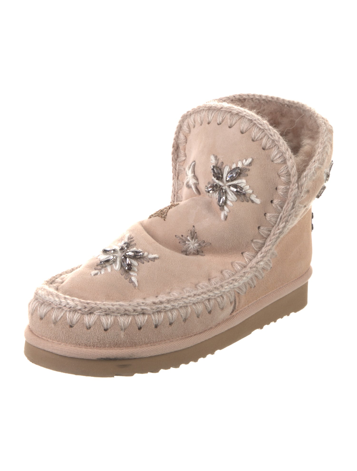 Mou Suede Crystal Embellishments Lace-Up Boots