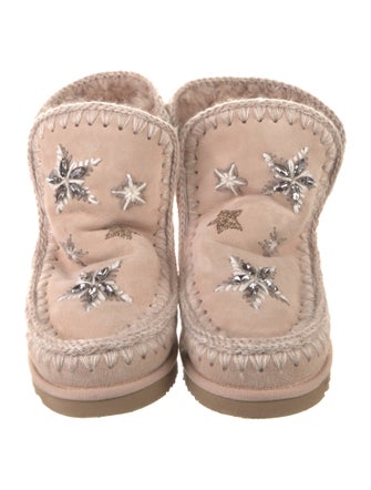 Mou Suede Crystal Embellishments Lace-Up Boots