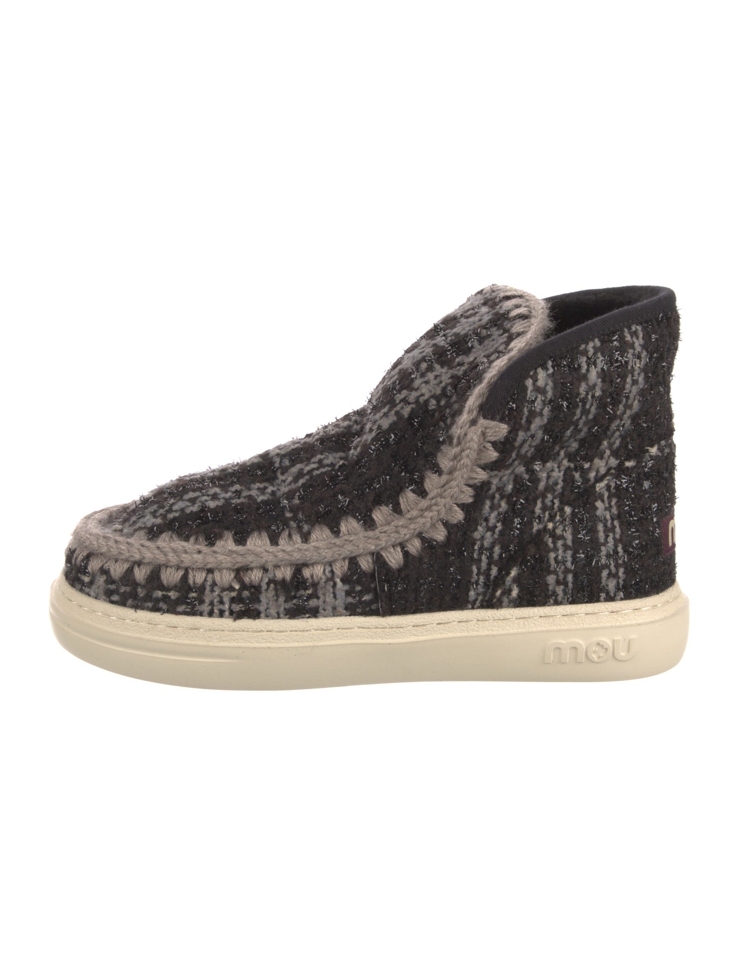 Mou Tweed Pattern Lace-Up Boots