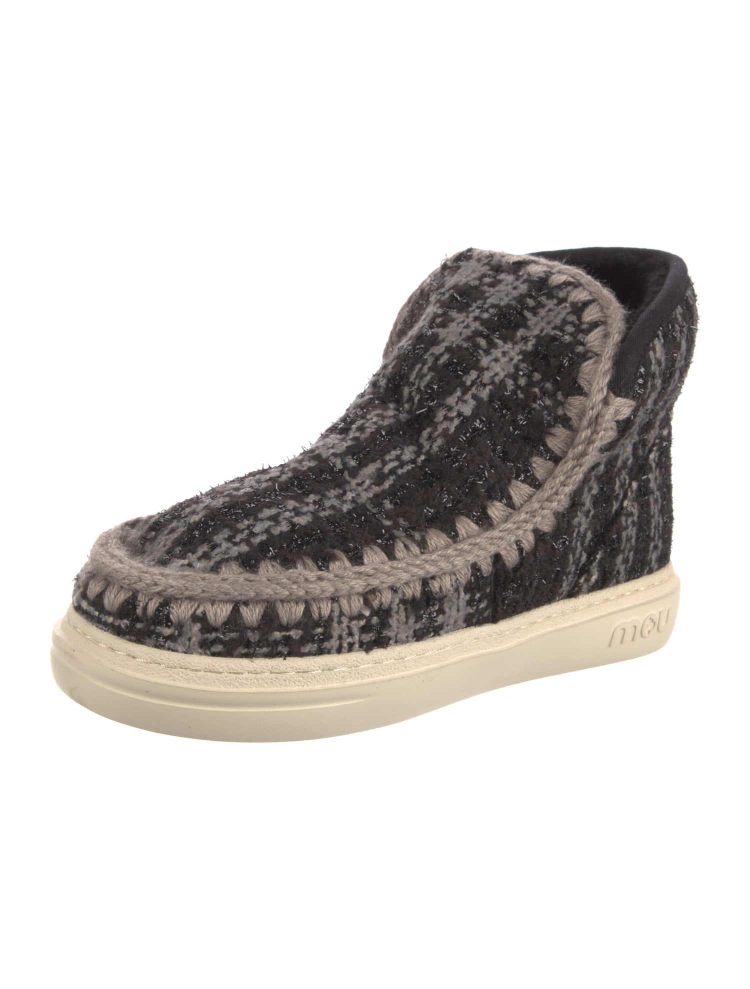 Mou Tweed Pattern Lace-Up Boots