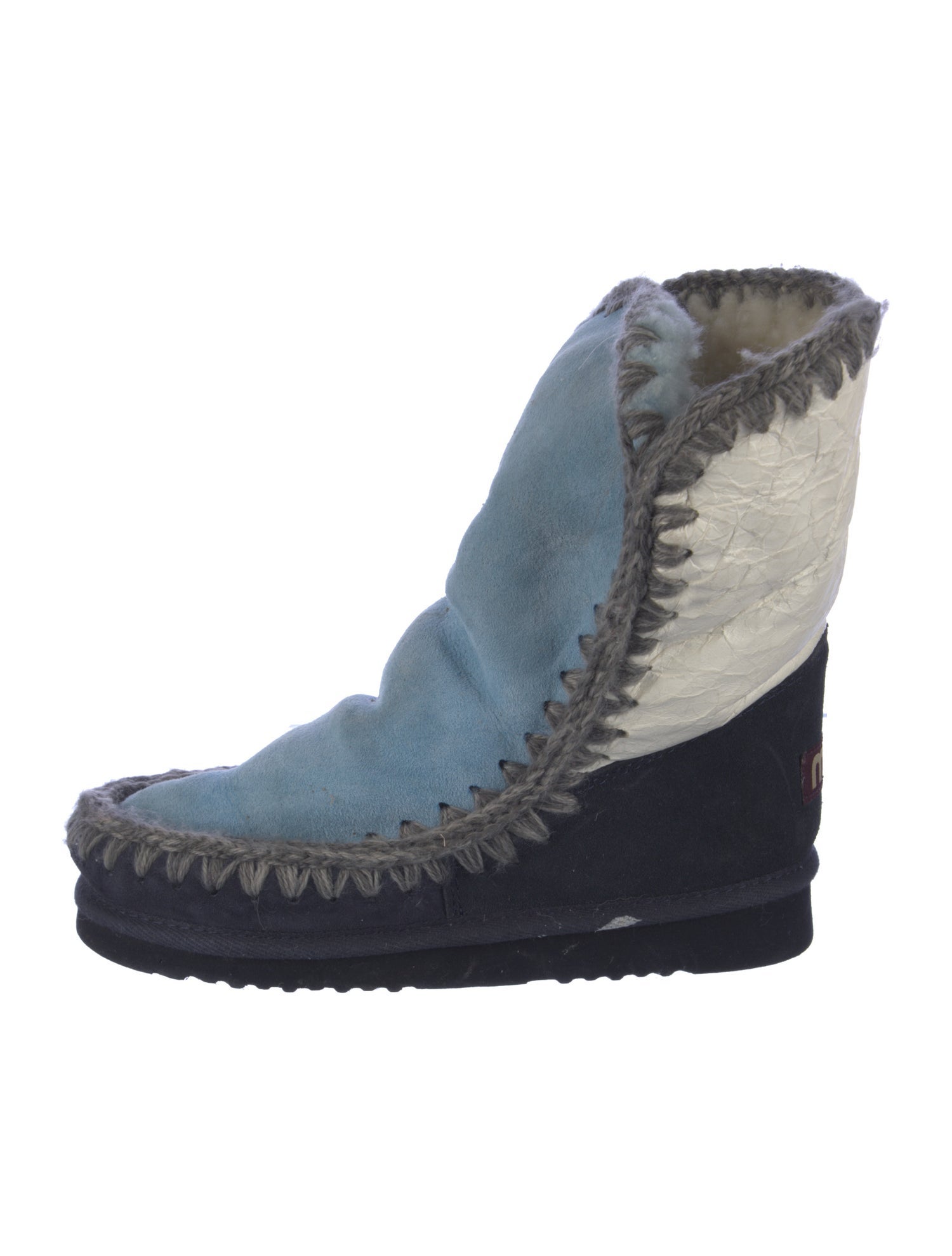 Mou Suede Colorblock Pattern Combat Boots