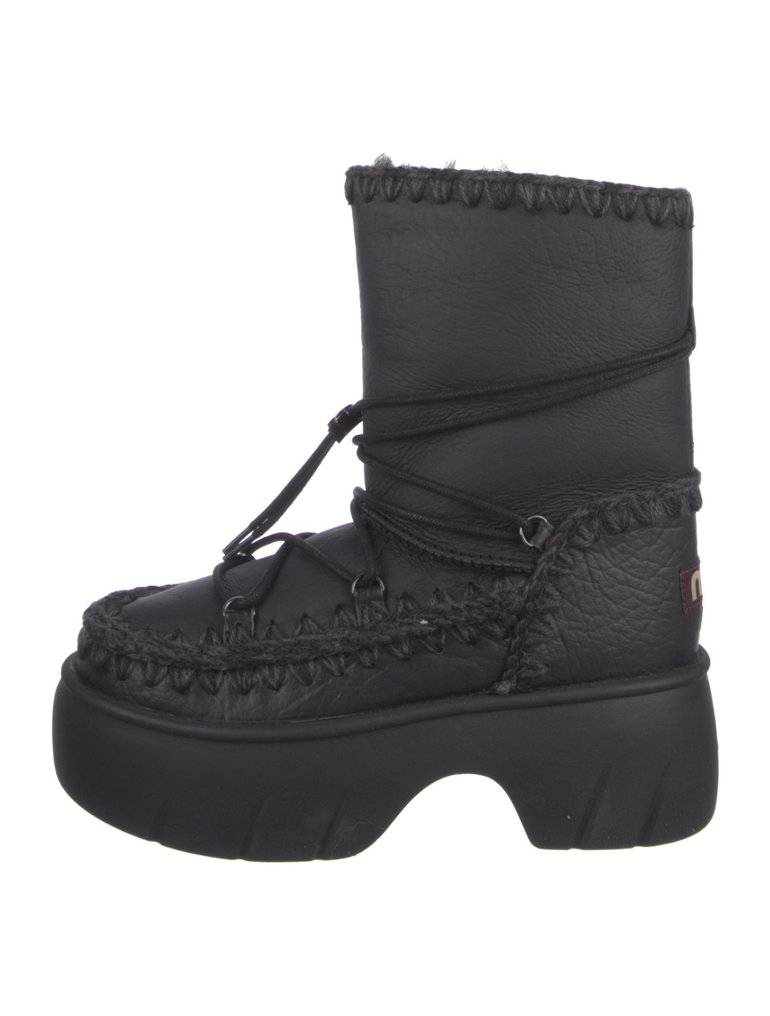 Mou Leather Whipstitch Trim Lace-Up Boots w/ Tags